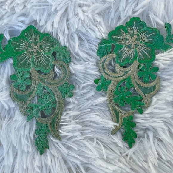 Green Embroidery Patches Iron On Patch Cratf Clothes Accessory Flower Set of 2 - Picture 4 of 8
